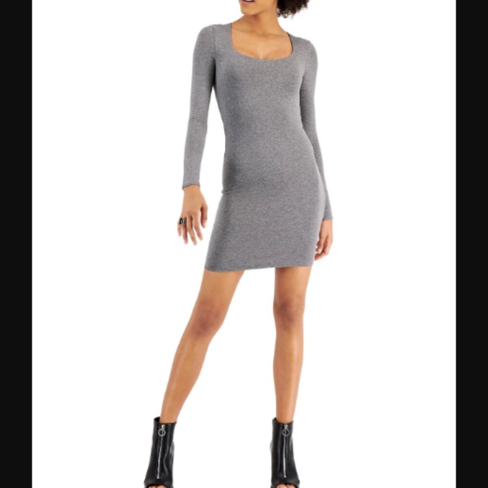 Bar Ill Mini Dress Bodycon Crepe Scoop-Neck Shade Pewter Gray Size S